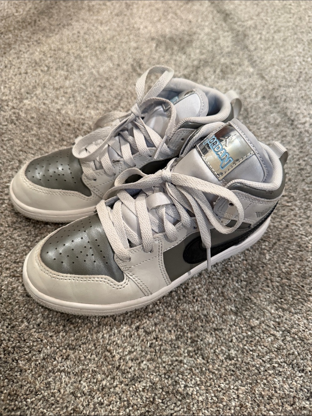 Jordan Kids Silver and White Mid-Top Sneakers